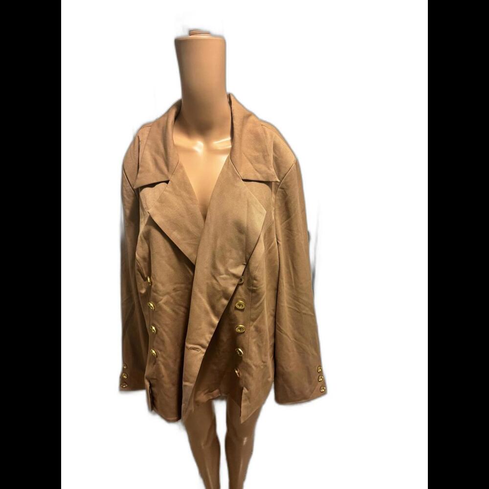 Monroe Chic Tan Double-Breasted Blazer with Gold Buttons Fitted SZ 22w